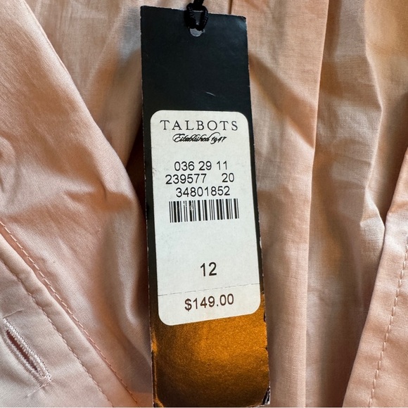 Talbots NWT Button Front Shirt Dress Peach Size 12 Belt Business NEW WITH TAGS - Picture 4 of 12